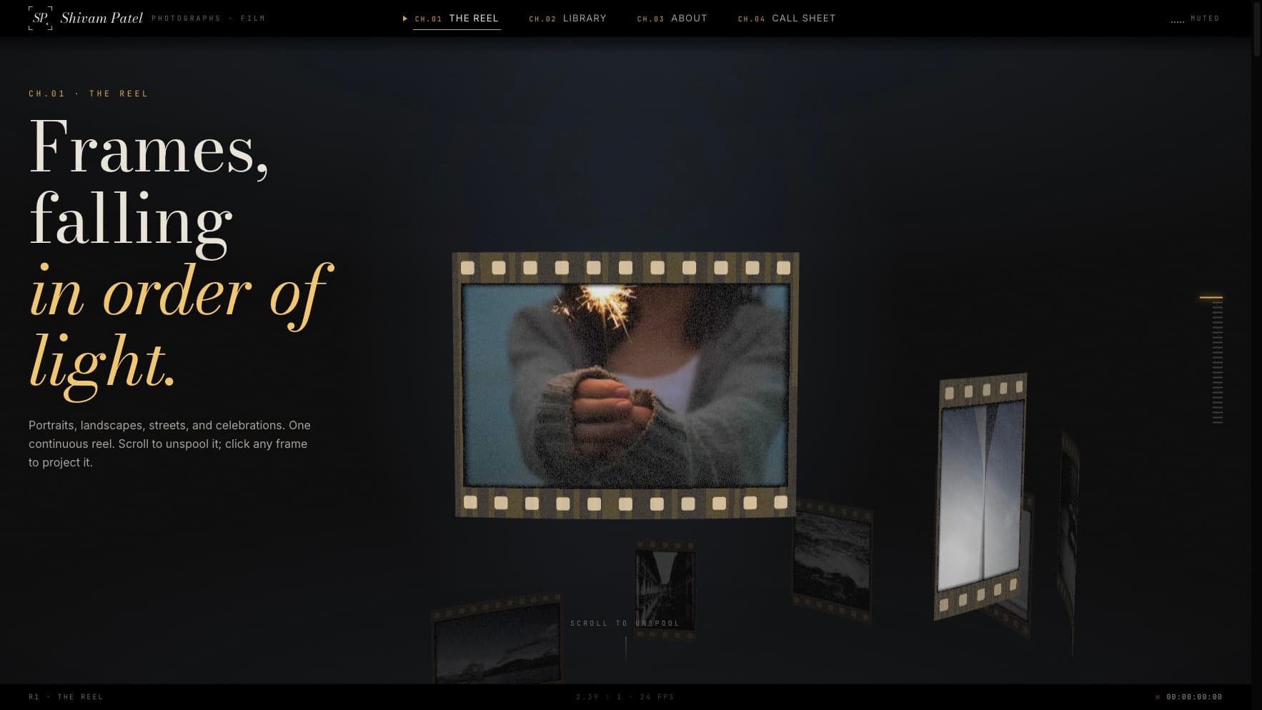 Photography site home with cinematic reel