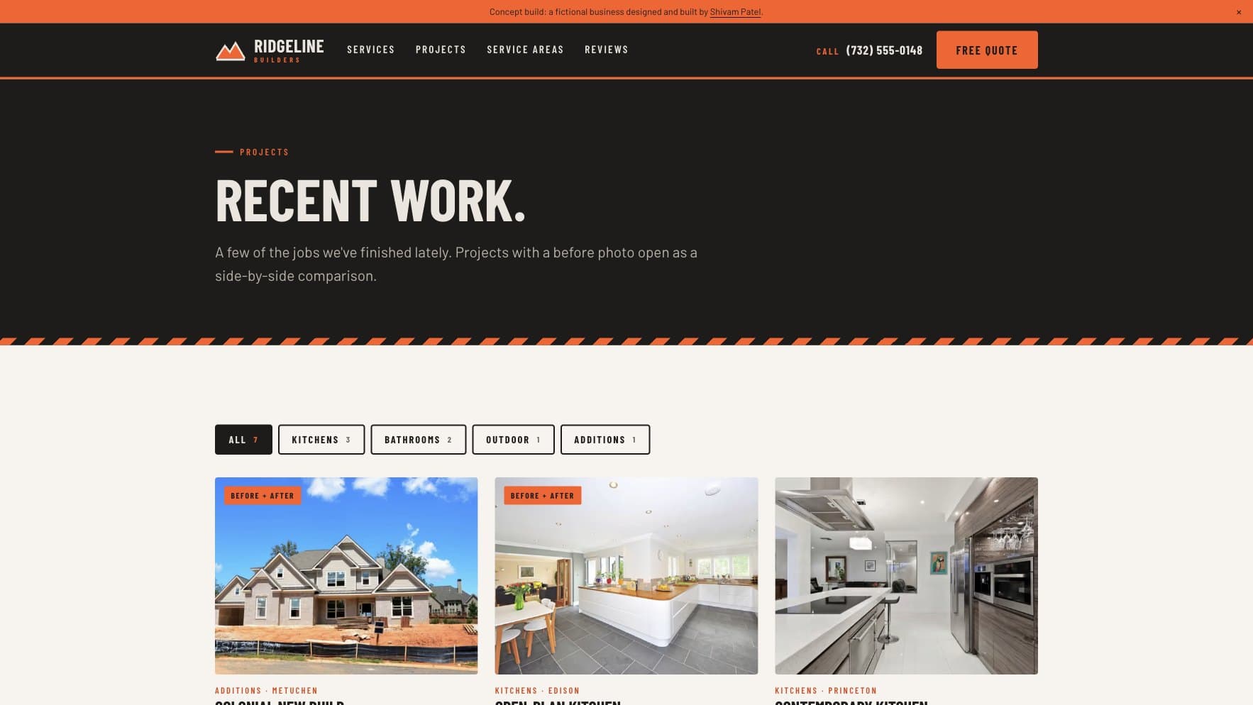 Ridgeline project gallery with trade filters