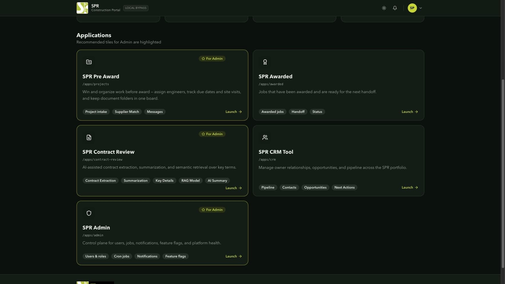 SPR portal application tiles with role-recommended apps